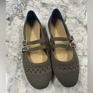Rothy's Taupe Mary Jane Flats with Blue Accents- Never Worn